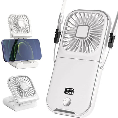 Portable Mini Fan with Phone Holder, USB Rechargeable Digital Display Fan with Power Bank Function, Foldable Personal Handheld Fan for Travel Outdoor Driving Office