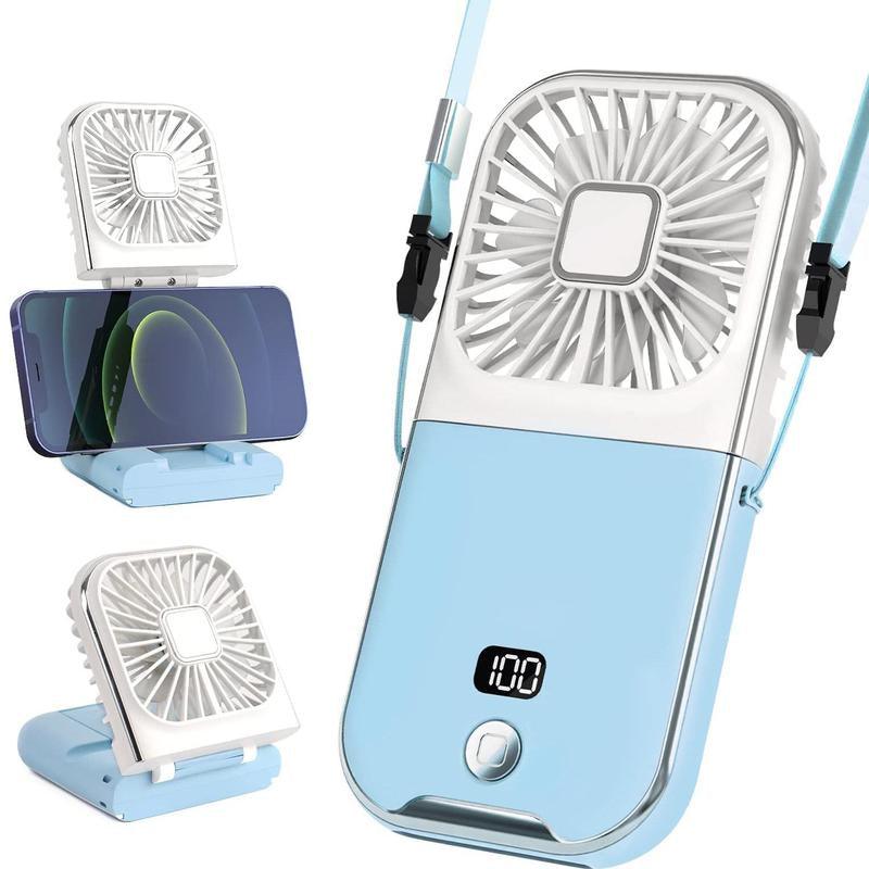 Portable Mini Fan with Phone Holder, USB Rechargeable Digital Display Fan with Power Bank Function, Foldable Personal Handheld Fan for Travel Outdoor Driving Office