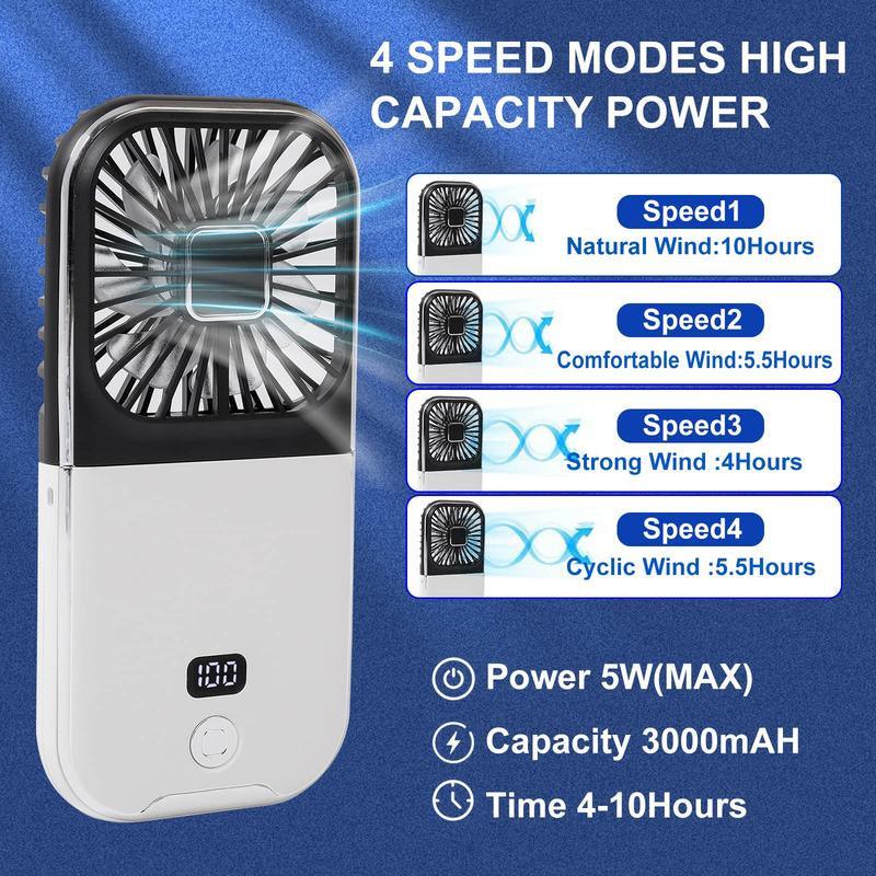 Portable Mini Fan with Phone Holder, USB Rechargeable Digital Display Fan with Power Bank Function, Foldable Personal Handheld Fan for Travel Outdoor Driving Office