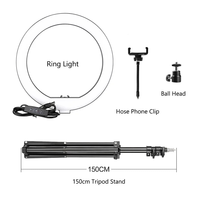 10Inch LED Ring Light Lamp with Phone Clip Tripod Stand Selfie Video for Tik Tok Youtube Phone Live Photo Photography Studio