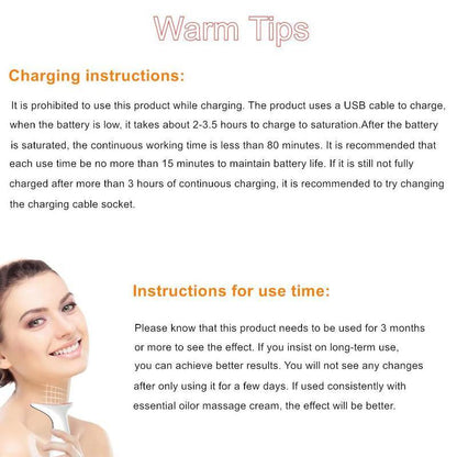 Portable 3 Adjustable Modes Facial Massager Neck Massager, Summer Neck Beauty Instrument, Rechargeable LED Tricolor Skin Care Beauty Massager for Women, Perfect Gift for Women and Men, Beauty Machine