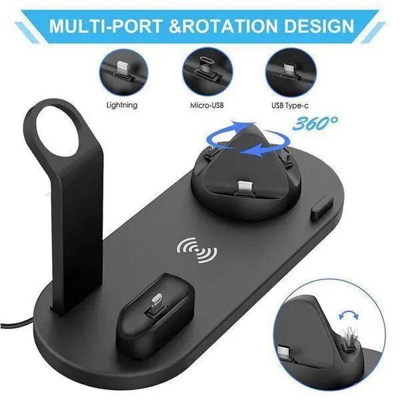 2024 NEW 6 in 1 Fast Wireless Charger Pad USB Charging Dock Station for Apple Watch Airpods Apple Iphone Samsung Android