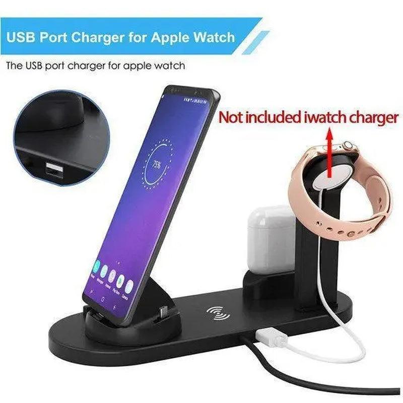 2024 NEW 6 in 1 Fast Wireless Charger Pad USB Charging Dock Station for Apple Watch Airpods Apple Iphone Samsung Android