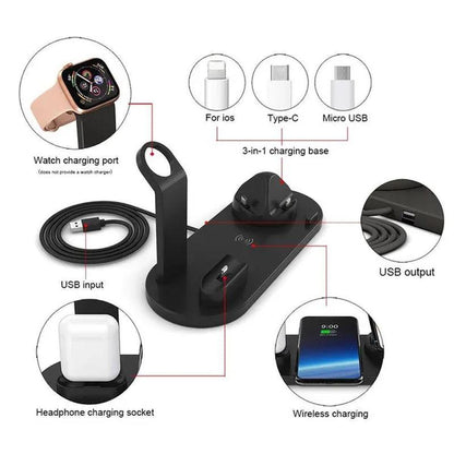 2024 NEW 6 in 1 Fast Wireless Charger Pad USB Charging Dock Station for Apple Watch Airpods Apple Iphone Samsung Android