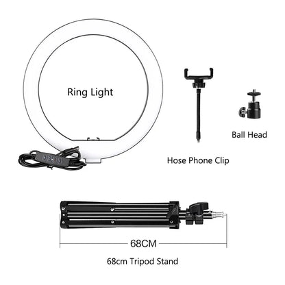 10Inch LED Ring Light Lamp with Phone Clip Tripod Stand Selfie Video for Tik Tok Youtube Phone Live Photo Photography Studio