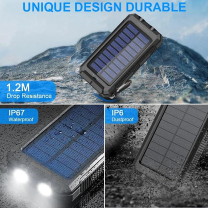 20000Mah Portable Power Bank Solar Charger for Cell Phone and Android, Solar Phone Chargers with Dual 5V USB Ports and 2 Led Flashlight