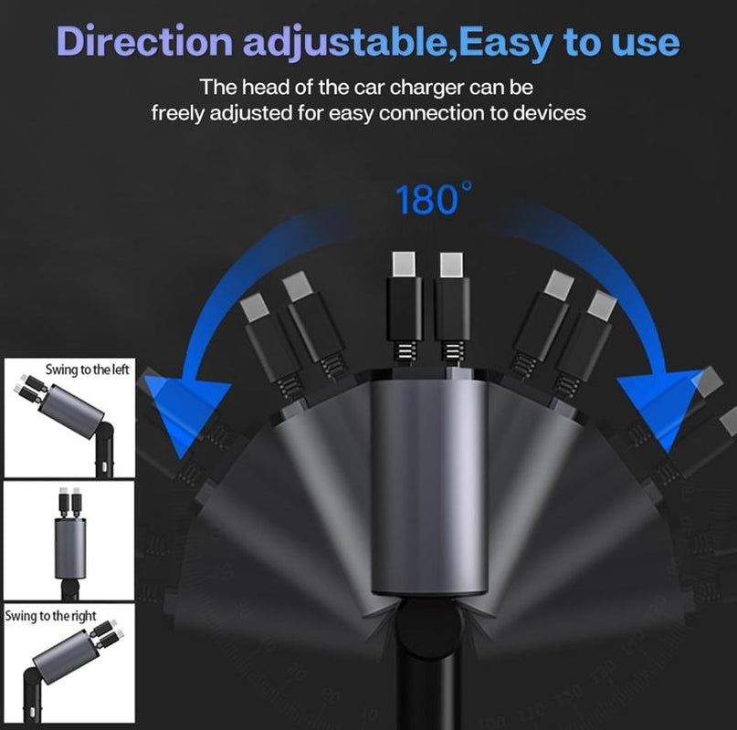 Retractable Super Fast Cable Car Charge 4 in 1 120W for Smartphones and Cellphones 4In1 Phonecharger