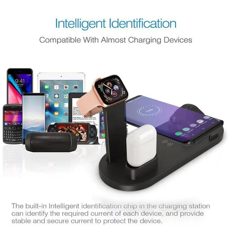 2024 NEW 6 in 1 Fast Wireless Charger Pad USB Charging Dock Station for Apple Watch Airpods Apple Iphone Samsung Android