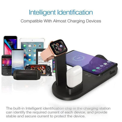 2024 NEW 6 in 1 Fast Wireless Charger Pad USB Charging Dock Station for Apple Watch Airpods Apple Iphone Samsung Android