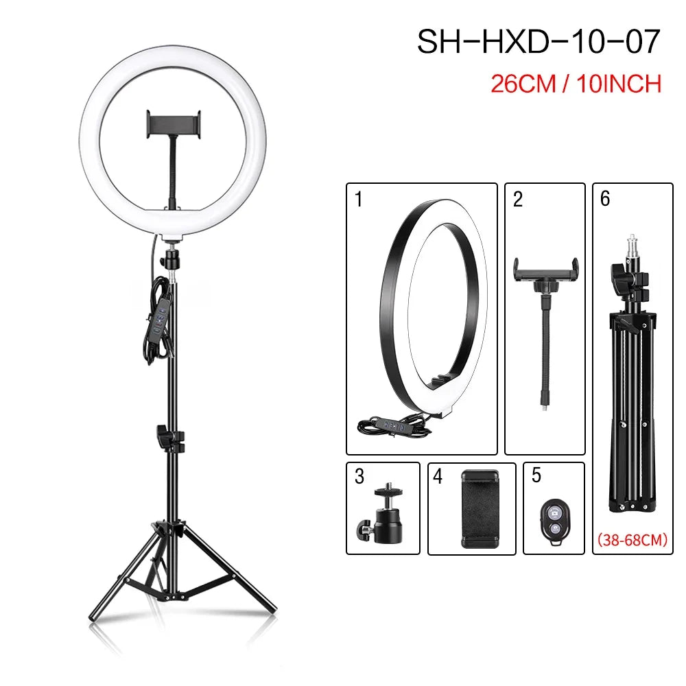 10Inch LED Ring Light Lamp with Phone Clip Tripod Stand Selfie Video for Tik Tok Youtube Phone Live Photo Photography Studio