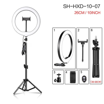 10Inch LED Ring Light Lamp with Phone Clip Tripod Stand Selfie Video for Tik Tok Youtube Phone Live Photo Photography Studio