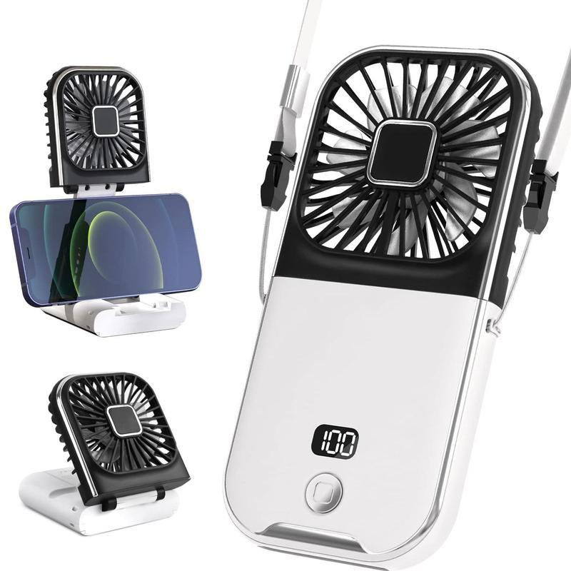 Portable Mini Fan with Phone Holder, USB Rechargeable Digital Display Fan with Power Bank Function, Foldable Personal Handheld Fan for Travel Outdoor Driving Office