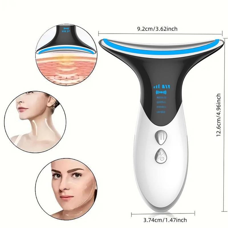 Portable 3 Adjustable Modes Facial Massager Neck Massager, Summer Neck Beauty Instrument, Rechargeable LED Tricolor Skin Care Beauty Massager for Women, Perfect Gift for Women and Men, Beauty Machine