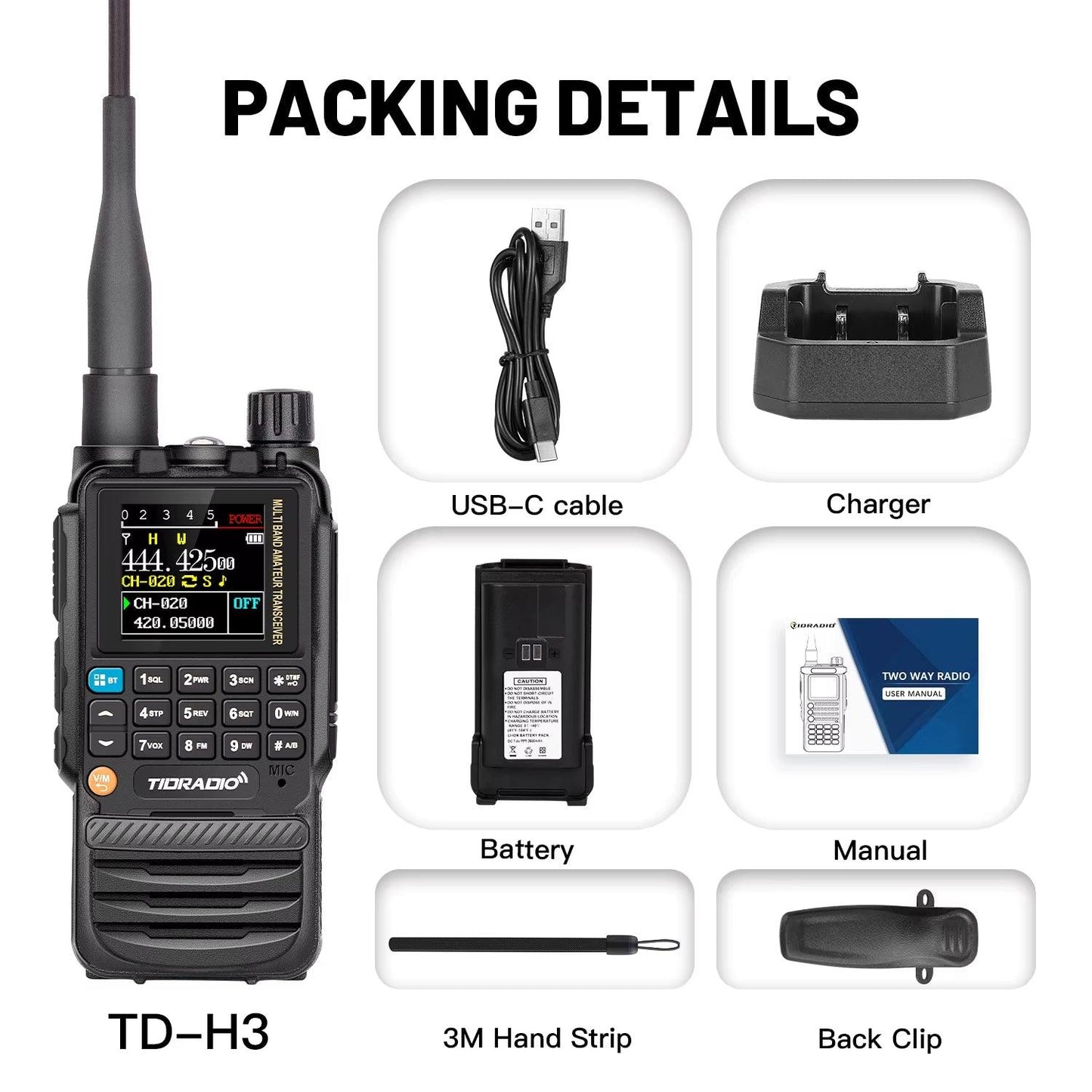 TD H3 Walkie Talkies Long Range Wireless Programming Air Band Tow Way Ham Radio Wireless Set USB Rechargeable GMRS