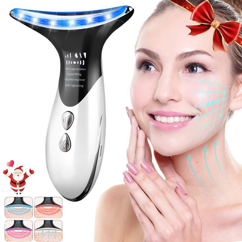 Portable 3 Adjustable Modes Facial Massager Neck Massager, Summer Neck Beauty Instrument, Rechargeable LED Tricolor Skin Care Beauty Massager for Women, Perfect Gift for Women and Men, Beauty Machine