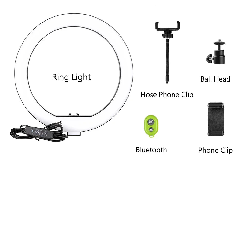 10Inch LED Ring Light Lamp with Phone Clip Tripod Stand Selfie Video for Tik Tok Youtube Phone Live Photo Photography Studio