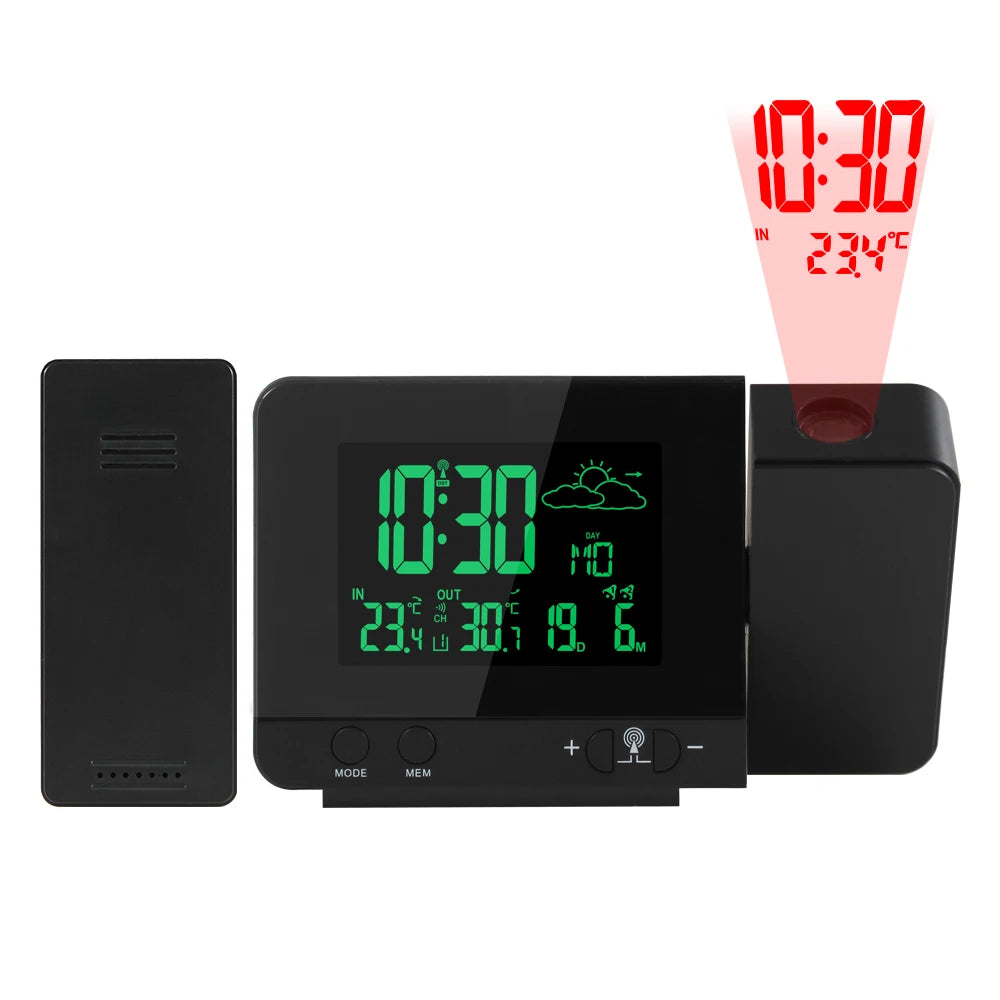 Projection Alarm Clock Digital Watch Calendar Temperature Meter Weather Forecast 8 Color Display Electronic Table Clocks