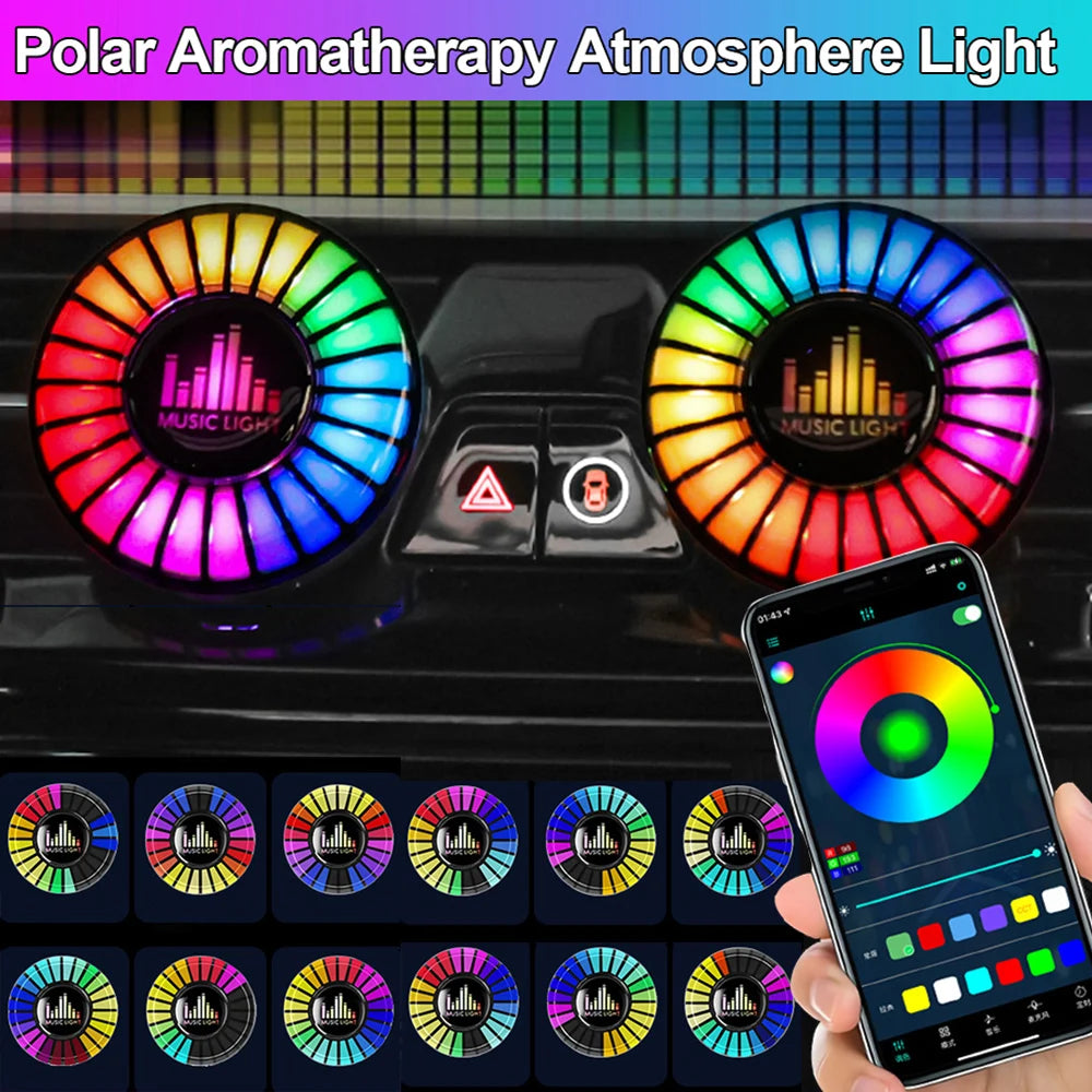 Car Music Rhythm Lamp Air Outlet Freshener App Control RGB LED Strip Sound Control Atmosphere Light 256 Colors Car Accessories