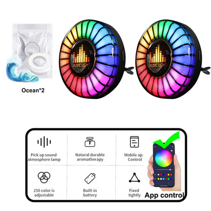 Car Music Rhythm Lamp Air Outlet Freshener App Control RGB LED Strip Sound Control Atmosphere Light 256 Colors Car Accessories