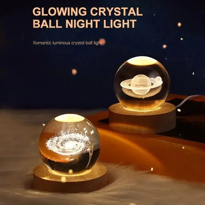 6cm Lampe de chevet Thème solaire Série Cosmos Boule de cristal Veilleuse Voie lactée Lune Petits ornements de bureau Cadeau créatif RGB 6Cm Bedside Lamp Solar Theme Cosmos Series Crystal Ball Night Lights Milky Way Moon Small Ornaments for Desk Creative