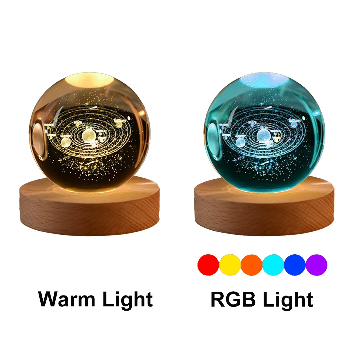 6cm Lampe de chevet Thème solaire Série Cosmos Boule de cristal Veilleuse Voie lactée Lune Petits ornements de bureau Cadeau créatif RGB 6Cm Bedside Lamp Solar Theme Cosmos Series Crystal Ball Night Lights Milky Way Moon Small Ornaments for Desk Creative