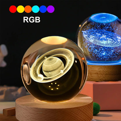 6cm Lampe de chevet Thème solaire Série Cosmos Boule de cristal Veilleuse Voie lactée Lune Petits ornements de bureau Cadeau créatif RGB 6Cm Bedside Lamp Solar Theme Cosmos Series Crystal Ball Night Lights Milky Way Moon Small Ornaments for Desk Creative