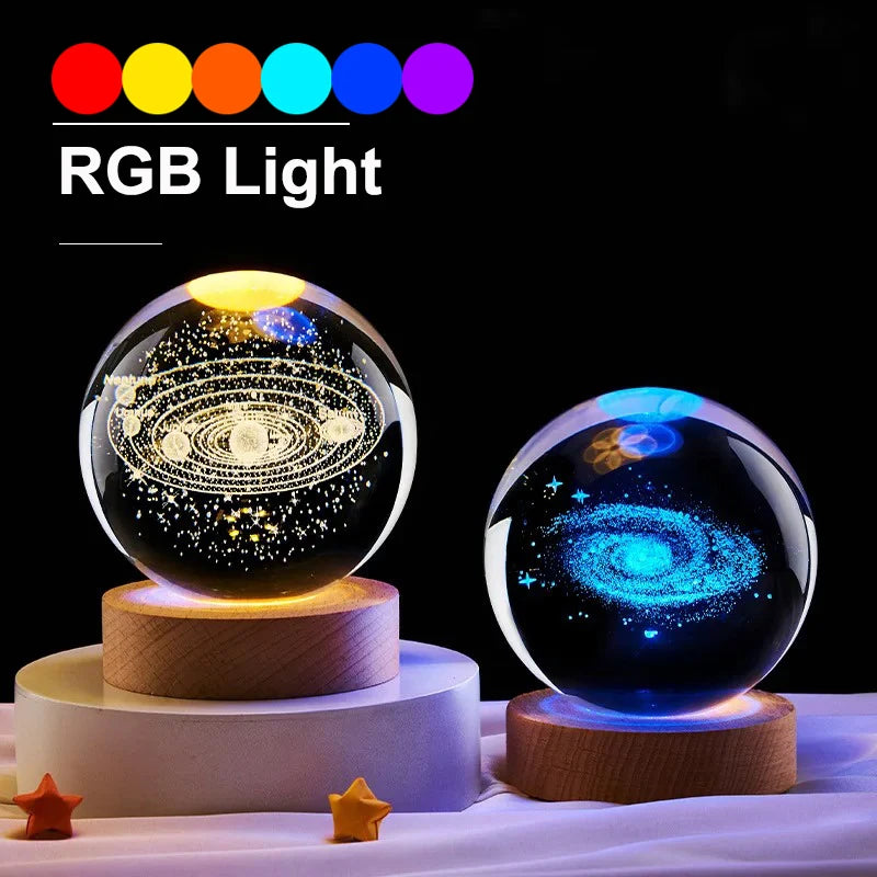 6cm Lampe de chevet Thème solaire Série Cosmos Boule de cristal Veilleuse Voie lactée Lune Petits ornements de bureau Cadeau créatif RGB 6Cm Bedside Lamp Solar Theme Cosmos Series Crystal Ball Night Lights Milky Way Moon Small Ornaments for Desk Creative