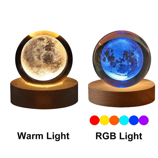 6cm Lampe de chevet Thème solaire Série Cosmos Boule de cristal Veilleuse Voie lactée Lune Petits ornements de bureau Cadeau créatif RGB 6Cm Bedside Lamp Solar Theme Cosmos Series Crystal Ball Night Lights Milky Way Moon Small Ornaments for Desk Creative