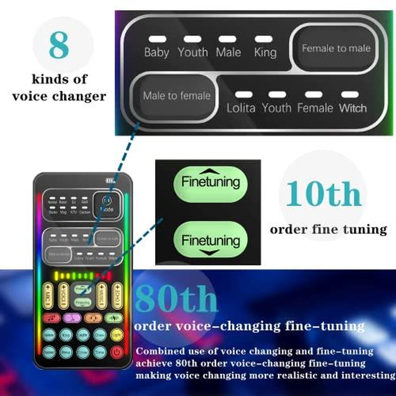 Voice Changer Abs, Sound Disguiser with 8 Effect or Mobile Phone Computer Black Handheld Portable Multifunctional