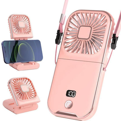 Portable Mini Fan with Phone Holder, USB Rechargeable Digital Display Fan with Power Bank Function, Foldable Personal Handheld Fan for Travel Outdoor Driving Office