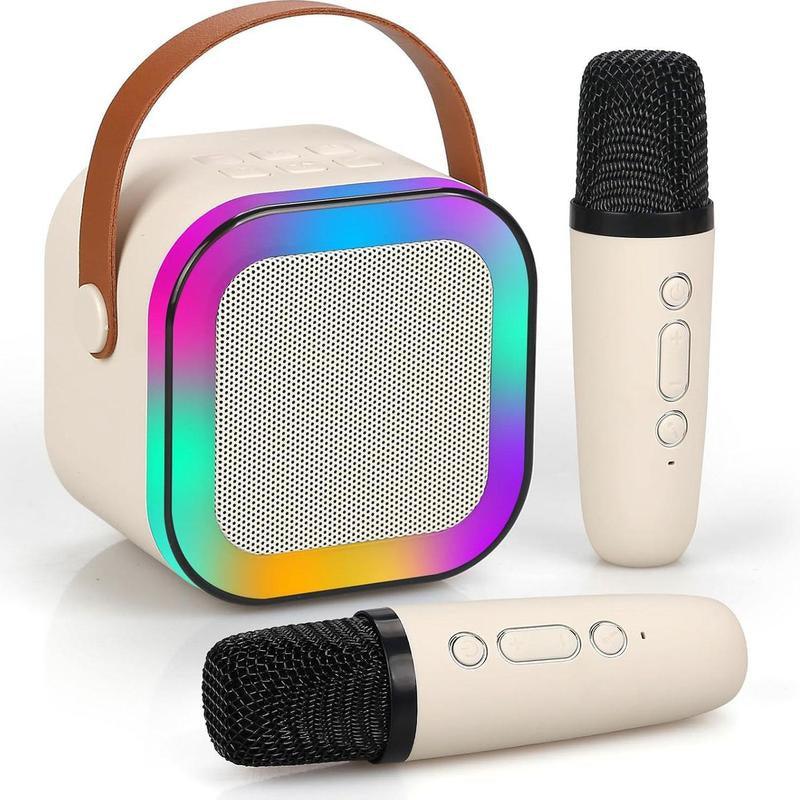 Portable Wireless Karaoke Speaker with 2 Microphone, Hifi Stereo Sound Subwoofers, KTV Speaker with RGB Colorful LED Lights, Karaoke Machine Sound System