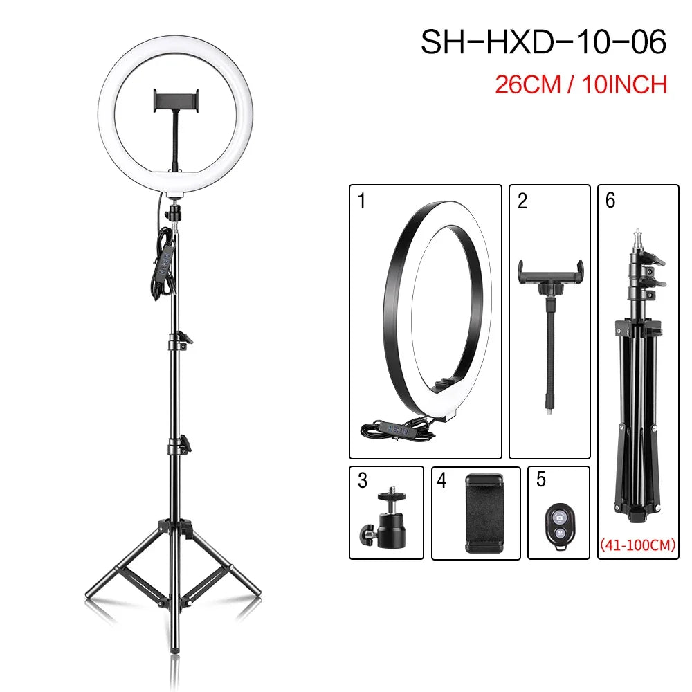 10Inch LED Ring Light Lamp with Phone Clip Tripod Stand Selfie Video for Tik Tok Youtube Phone Live Photo Photography Studio