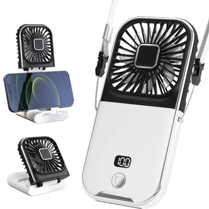 Portable Mini Fan with Phone Holder, USB Rechargeable Digital Display Fan with Power Bank Function, Foldable Personal Handheld Fan for Travel Outdoor Driving Office