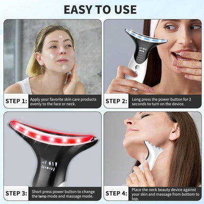 Portable 3 Adjustable Modes Facial Massager Neck Massager, Summer Neck Beauty Instrument, Rechargeable LED Tricolor Skin Care Beauty Massager for Women, Perfect Gift for Women and Men, Beauty Machine