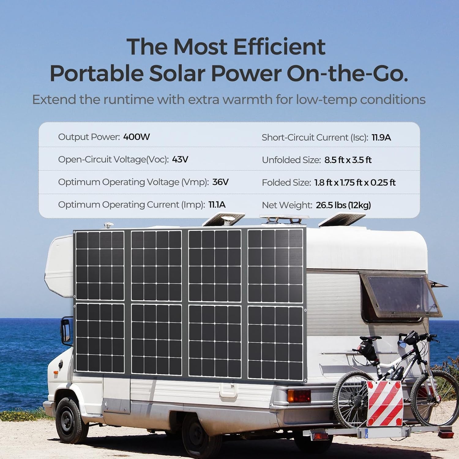 Panneau Solaire Portable 400 W, Couverture Solaire Monocristalline Pliable, Panneau Solaire À Grande Puissance, Cellules Solaires Sunpower 23,7% Haute Efficacité Pour Centrale Électrique,