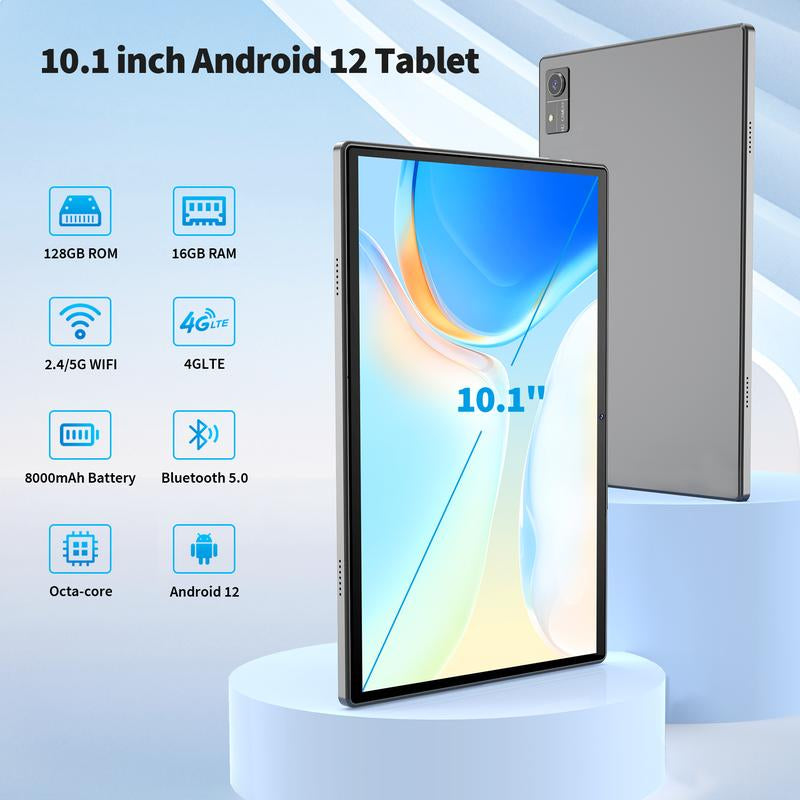 Android Tablet 10 Inch, 16GB RAM 128GB ROM, 1TB Expand, Android 12, 5G Wifi, 4G/LTE, BT5.0, GMS Certified, FHD Screen