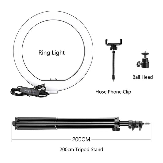 10Inch LED Ring Light Lamp with Phone Clip Tripod Stand Selfie Video for Tik Tok Youtube Phone Live Photo Photography Studio