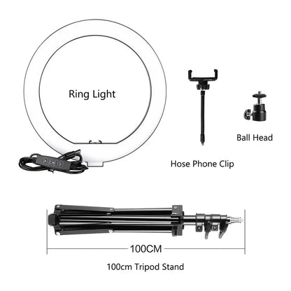 10Inch LED Ring Light Lamp with Phone Clip Tripod Stand Selfie Video for Tik Tok Youtube Phone Live Photo Photography Studio